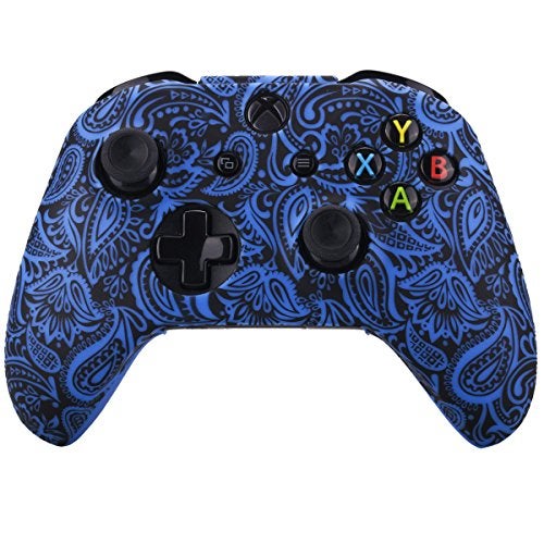 YoRHa Printing Rubber Silicone Cover Skin Case for Xbox One S/X Controller x 1(Flowers&Blue) with PRO Thumb Grips x 8 - Image 2