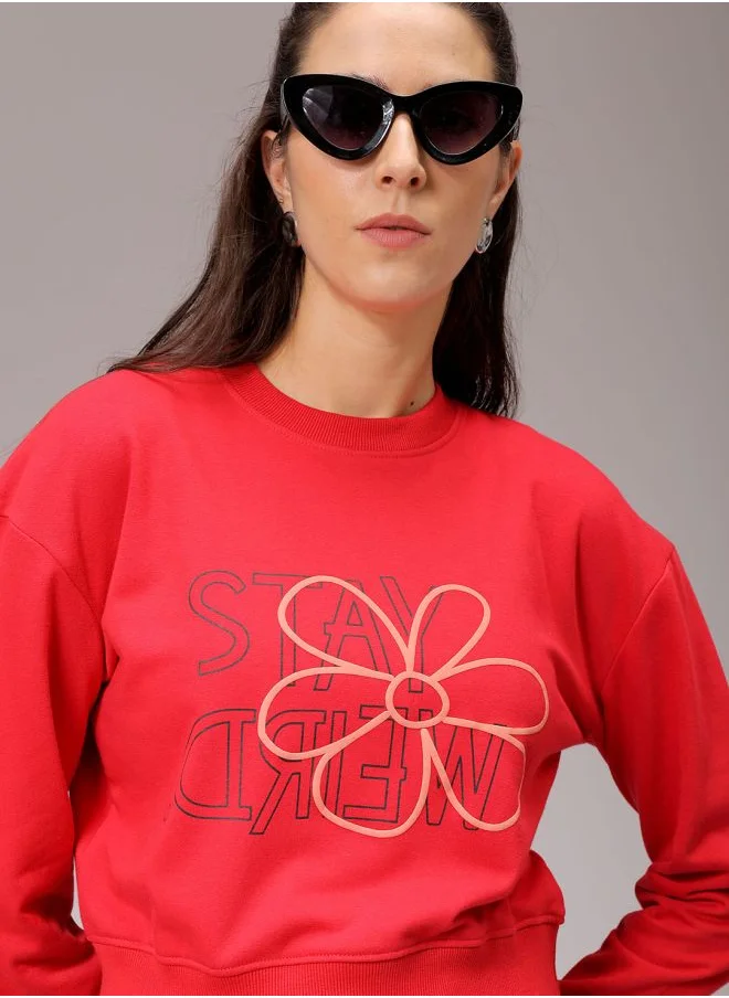 مرفوعة Women Relaxed Fit Floral Print Cropped Sweatshirt