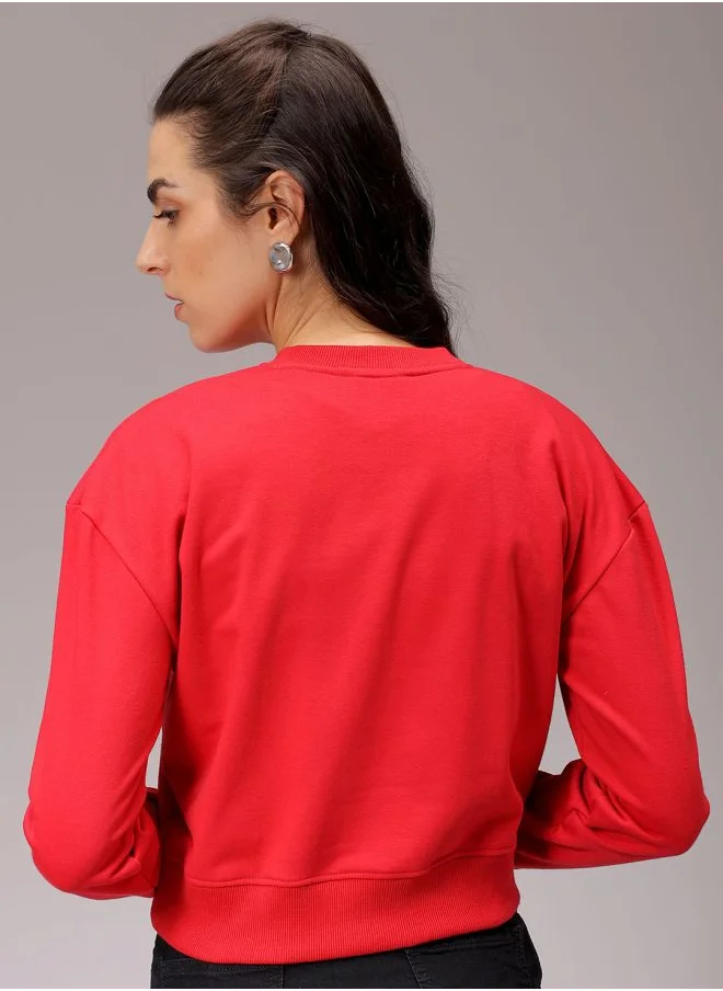 مرفوعة Women Relaxed Fit Floral Print Cropped Sweatshirt