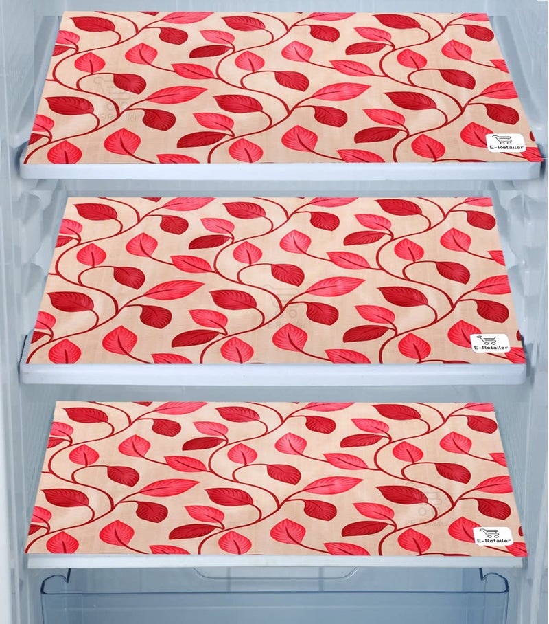 E-Retailer® Polyester 3-Layered Fridge Top Cover/Refrigerator Cover With Utility Pockets and Set of 3 Pc Fridge Mats (Color-Leaf Red, Size-39x21 Inch) - Image 4