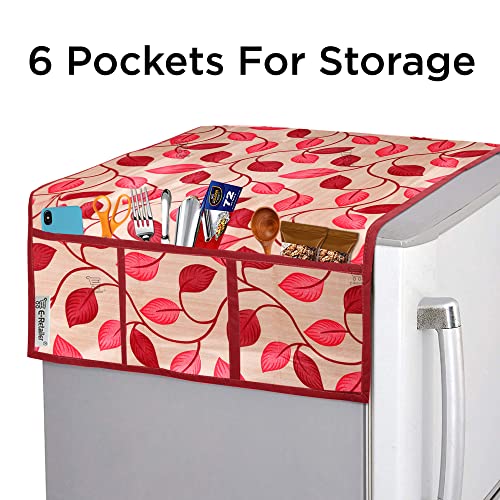 E-Retailer® Polyester 3-Layered Fridge Top Cover/Refrigerator Cover With Utility Pockets and Set of 3 Pc Fridge Mats (Color-Leaf Red, Size-39x21 Inch) - Image 2