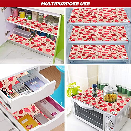 E-Retailer® Polyester 3-Layered Fridge Top Cover/Refrigerator Cover With Utility Pockets and Set of 3 Pc Fridge Mats (Color-Leaf Red, Size-39x21 Inch) - Image 5