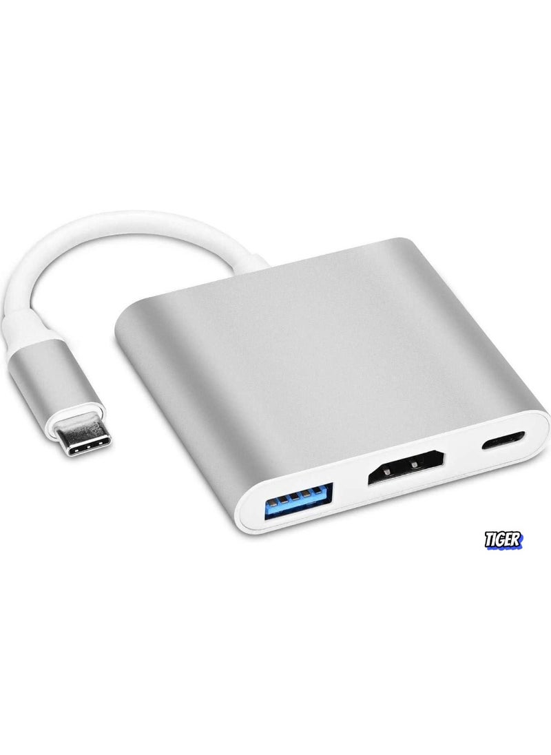 TIGER - USB C to HDMI Multiport Adapter | 3-in-1 Type-C Hub with Thunderbolt 3 to HDMI 4K Output/USB 3.0 Port/PD Quick Charging Port | Android Digital AV Adapter for MacBook Pro, MacBook Air, Projector, Monitor - Image 1