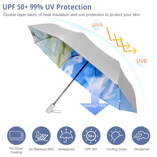 Cuby UV Sun Umbrella Compact Folding Travel Umbrella Auto Open and Close for Windproof, Rainproof & 99.9% UV Protection Parasol with Silver Anti-UV Coating - Image 3