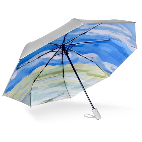 Cuby UV Sun Umbrella Compact Folding Travel Umbrella Auto Open and Close for Windproof, Rainproof & 99.9% UV Protection Parasol with Silver Anti-UV Coating - Image 1