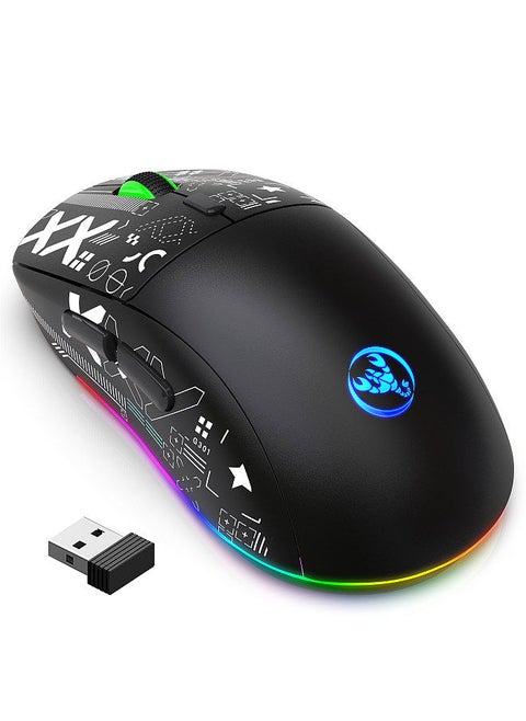 T90 2.4G Wireless Mechanical Mouse RGB Gaming Mouse Ergonomic Design 10 Million Keystroke Lifetime 3600DPI 11 RGB Lighting Modes