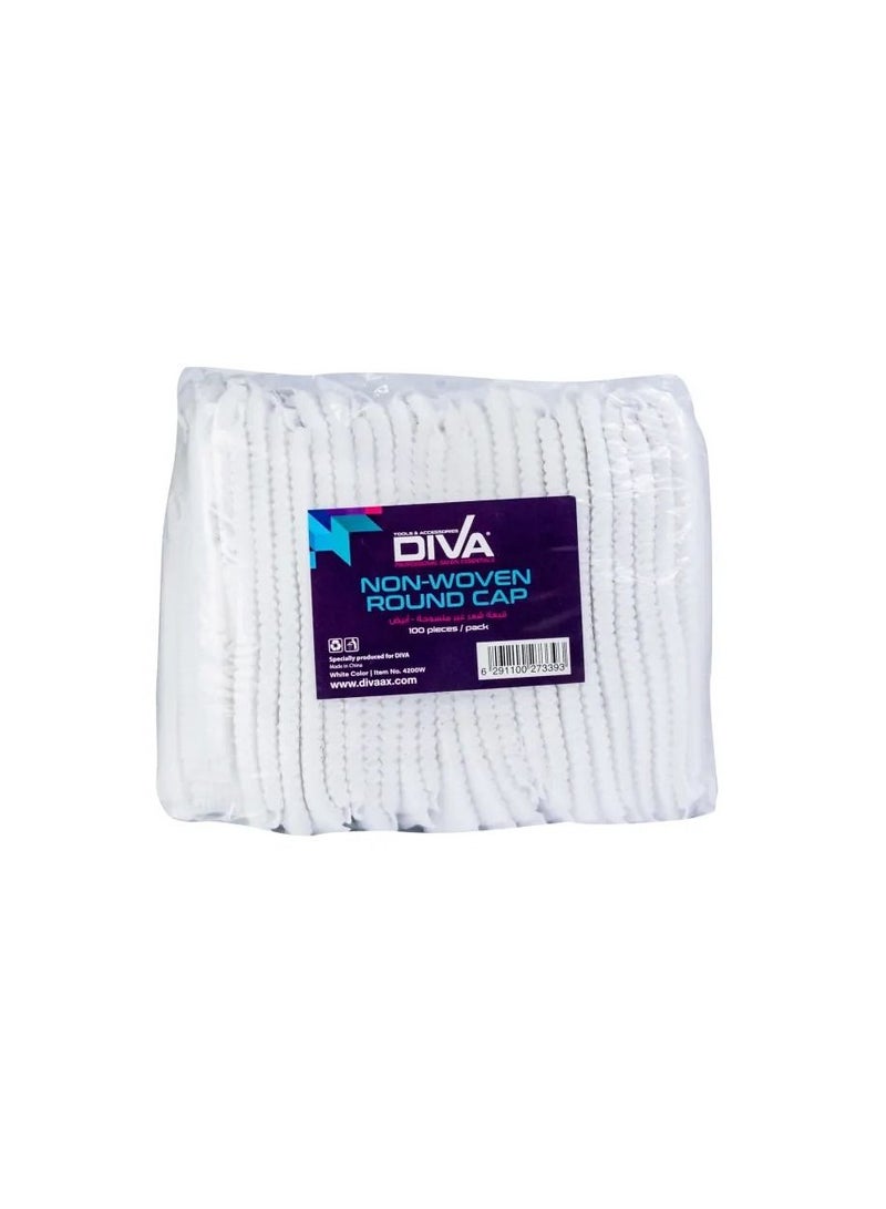 Diva Disposable Cap Nonwoven Round White 100Pcs - Image 2