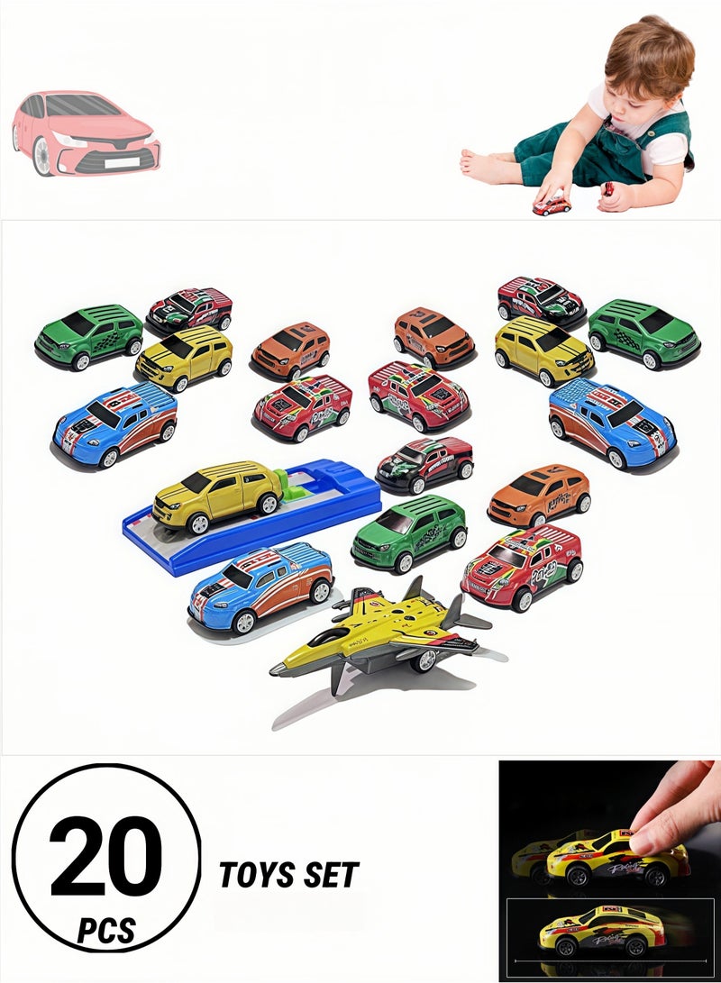 ARUWA Toys Cars Party Favors Pull Back Race Cars Toy Mini Kids Toys for Boys Girls Toddlers Party Goodie Bag for K-12 Years Old Kids Boys Girls Gift with 18 Pcs Toy Cars 1 Pcs Toy fighter 1 Pcs Toy Launch track - Image 2