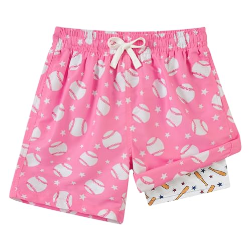 Cozople Boys Swim Trunks with Compression Liner Soft No-Chafe Baseball Graphic Swimming Shorts Quick Dry Game Day Bathing Suit for Teens Summer Holiday Size 14-16 - Image 1