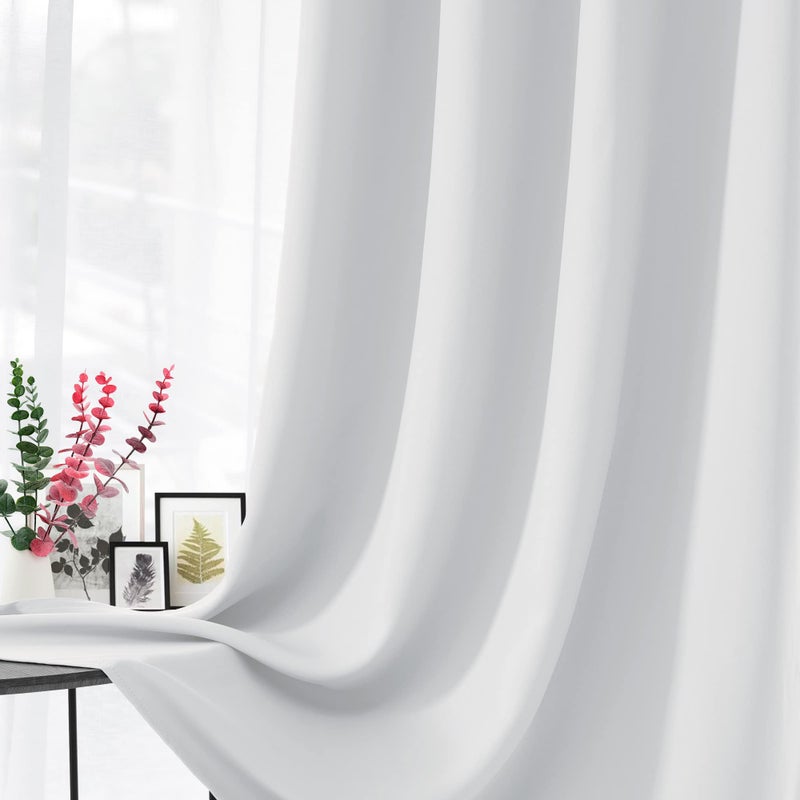 Cucraf Grayish White Blackout Curtains 84 Inch Length 2 Panels Set  Room Darkening Curtains & Drapes For Living Room Bedroom  Thermal Insulated Light Blocking Grommet Window Curtain (W52 X L84 Inch) - Image 2