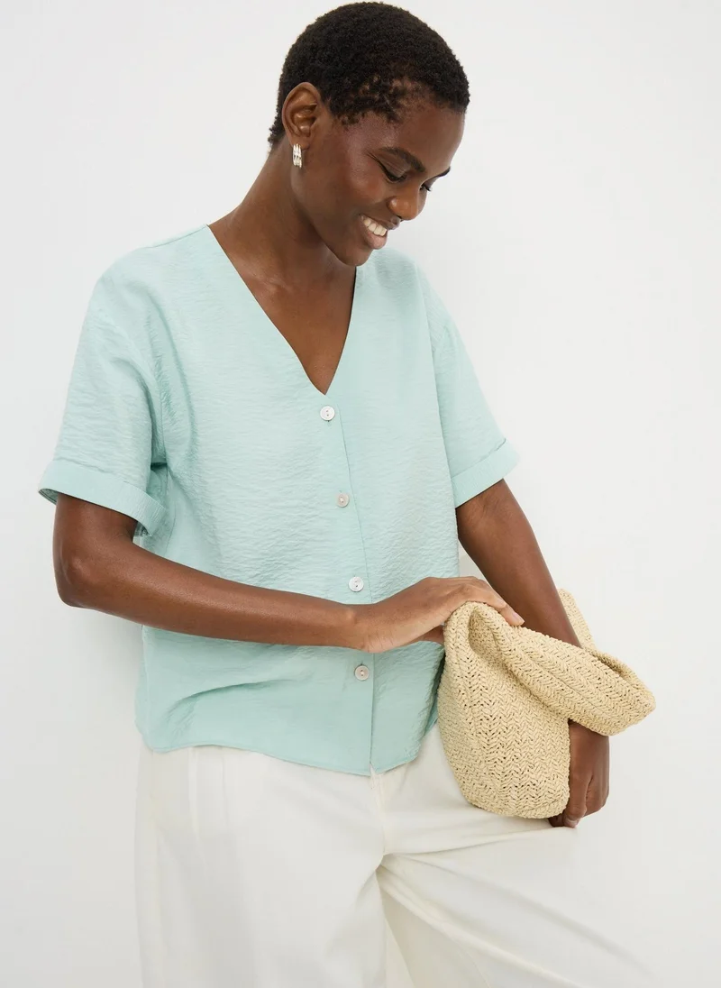 Matalan Sage Button V-Neck Shirt