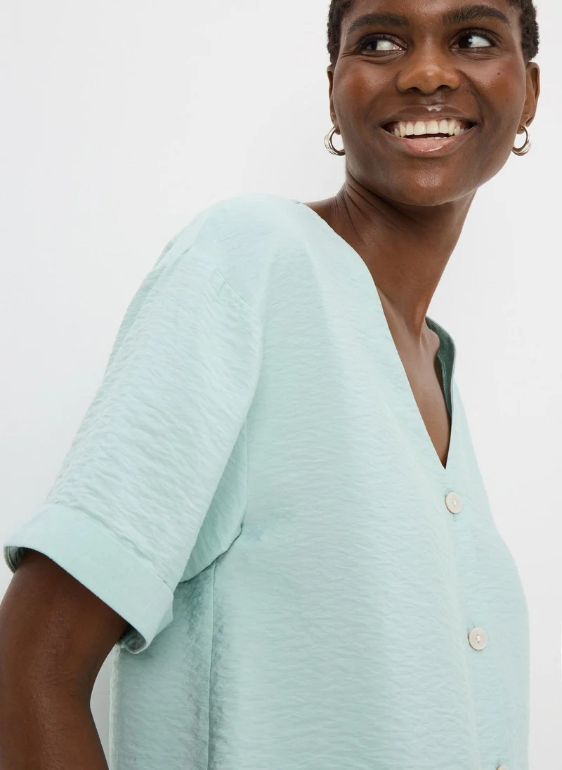 Matalan Sage Button V-Neck Shirt