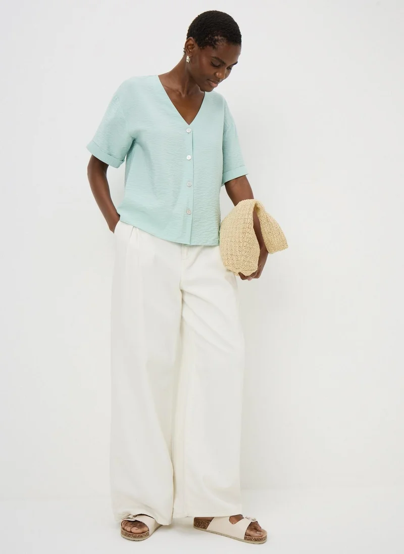 Matalan Sage Button V-Neck Shirt