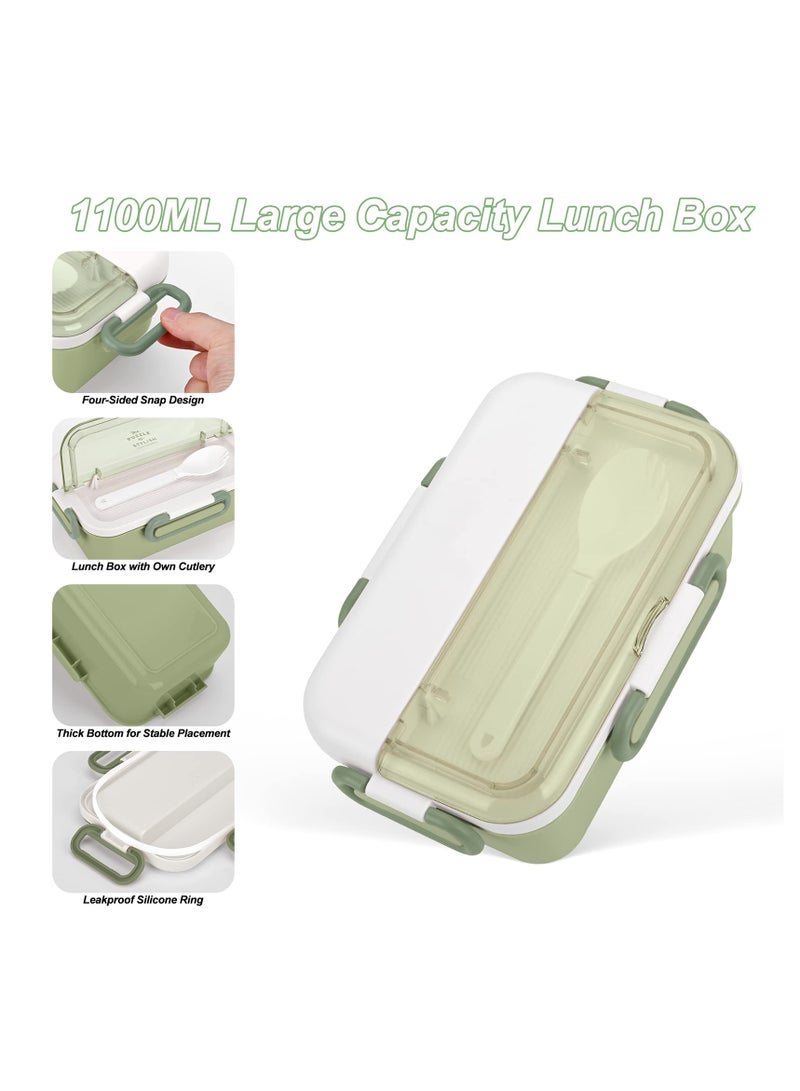 SYOSI Bento Lunch Box with Compartments - Leakproof, Microwave & Dishwasher Safe - Portable Lunchbox for Adults and Kids - Includes Cutlery - Ideal for Kids Women Men Green - Image 2