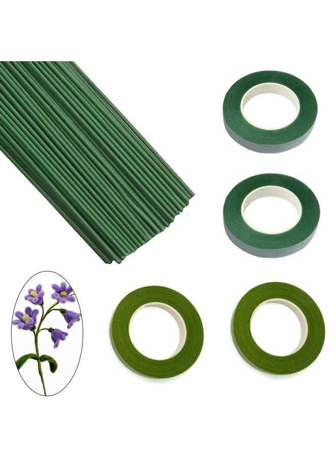 Swpohrat 50 pcs 2 Guage 11.8 Inch Floral Stem Wire and 4 Rolls 1/2 Inch Wide Green Floral Tape for Craft Pipe Cleaner Bouquet,Wedding Bouquet,Flower Pens,Arts and Crafts Making - Image 1