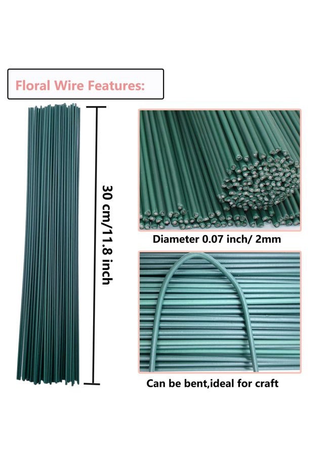 Swpohrat 50 pcs 2 Guage 11.8 Inch Floral Stem Wire and 4 Rolls 1/2 Inch Wide Green Floral Tape for Craft Pipe Cleaner Bouquet,Wedding Bouquet,Flower Pens,Arts and Crafts Making - Image 3