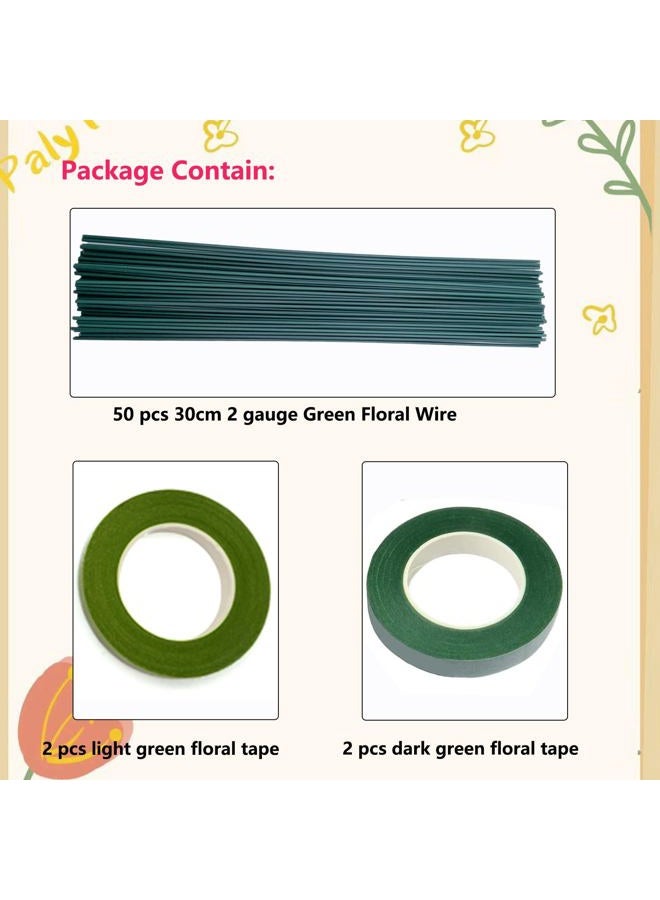Swpohrat 50 pcs 2 Guage 11.8 Inch Floral Stem Wire and 4 Rolls 1/2 Inch Wide Green Floral Tape for Craft Pipe Cleaner Bouquet,Wedding Bouquet,Flower Pens,Arts and Crafts Making - Image 2