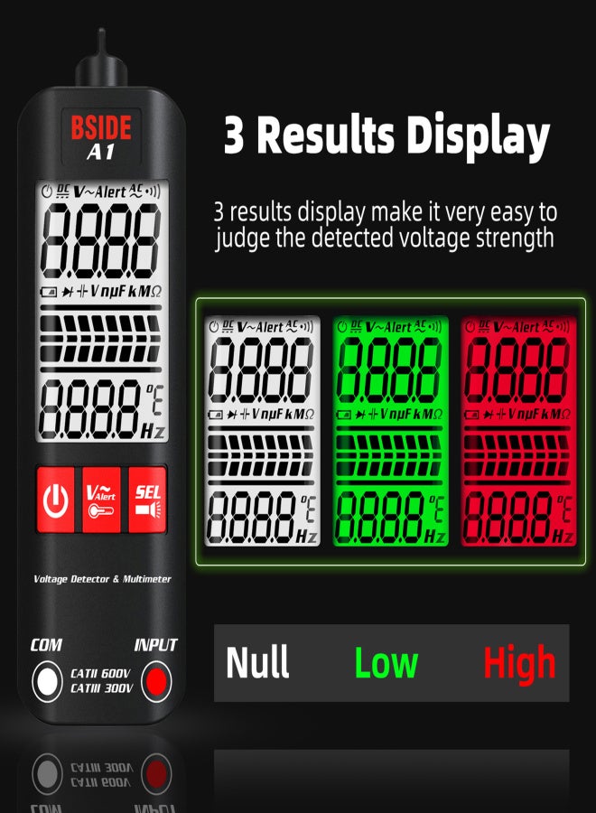 BSIDE A1 Mini Multimeter LCD Digital Tester Voltage Detector 2000 Counts DC/AC Voltage Frequency Resistance NCV Continuity Live Wire Neutral Wire Check True RMS Meter - Image 3