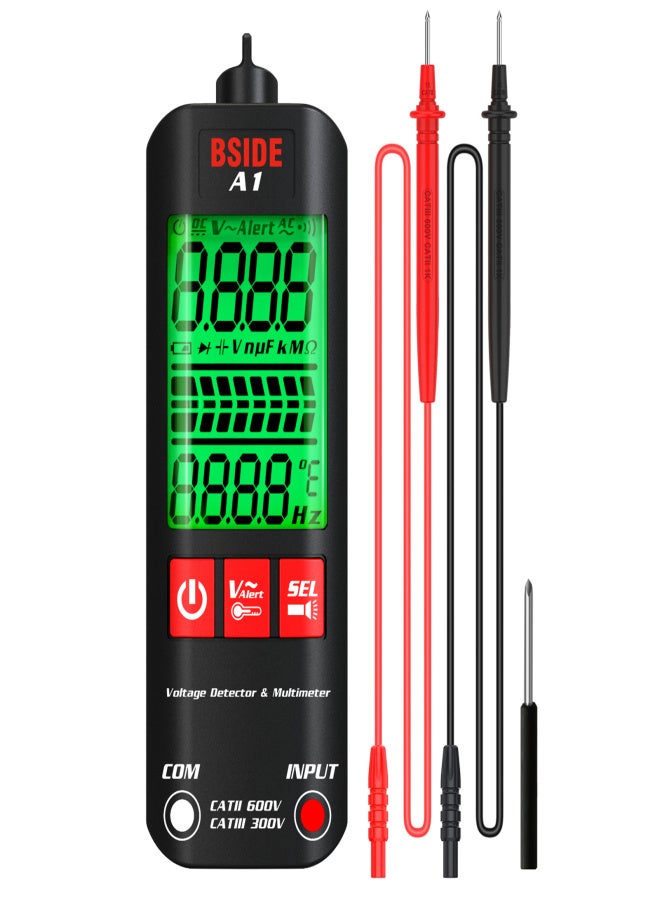 BSIDE A1 Mini Multimeter LCD Digital Tester Voltage Detector 2000 Counts DC/AC Voltage Frequency Resistance NCV Continuity Live Wire Neutral Wire Check True RMS Meter - Image 1