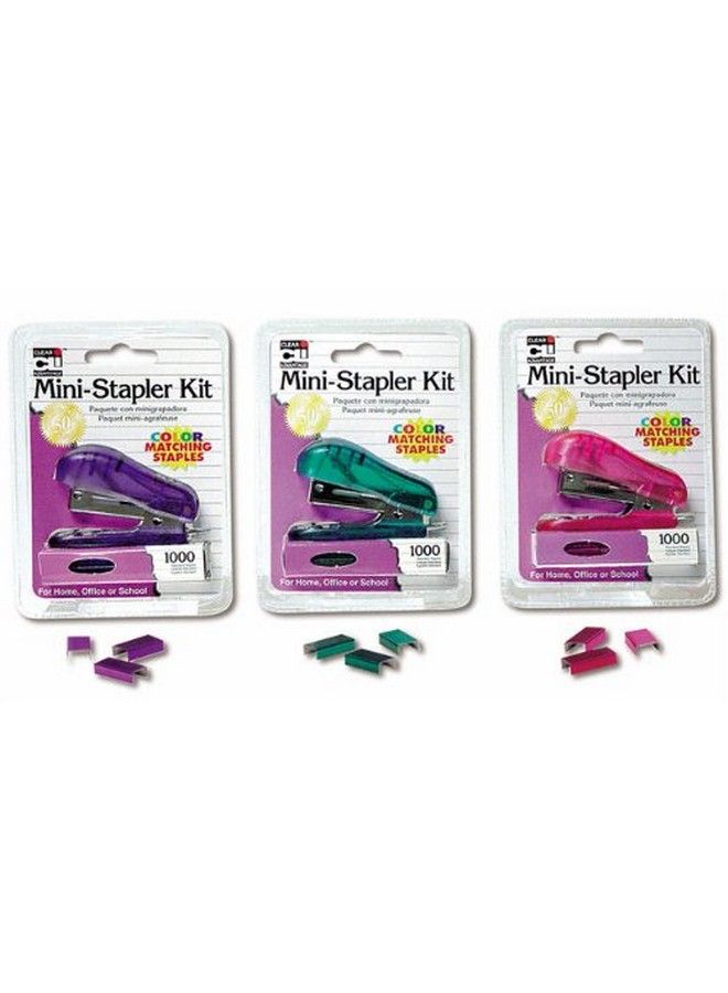 Charles Leonard Mini Stapler Kit With 1000 Color Staples Assorted Transparent Colors (Pink Purple Or Teal) 6Kits (82000) - Image 1
