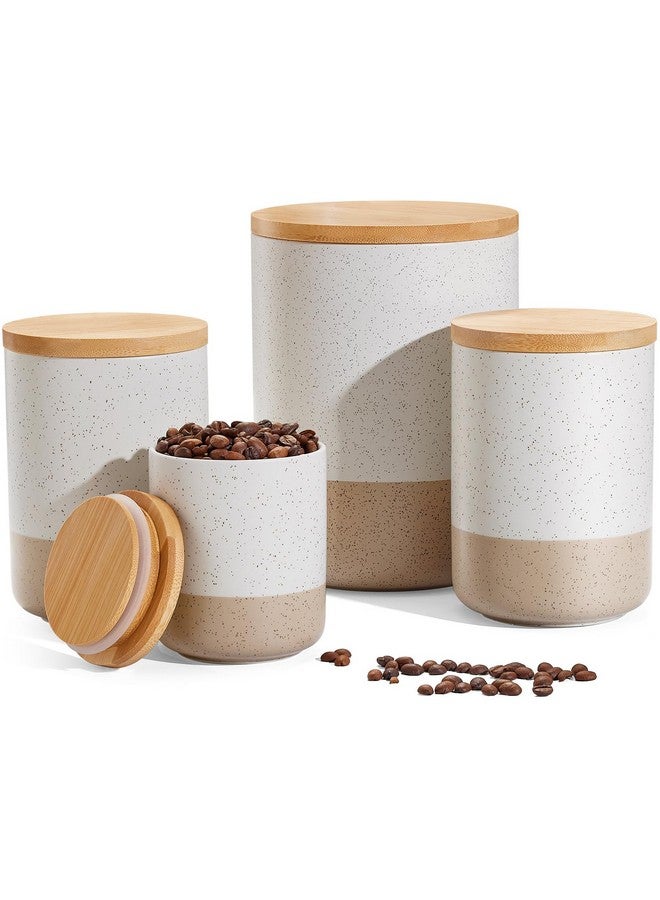 Yangbaga Canisters Sets for Kitchen Countertop-Set of 4 Ceramic Kitchen Canisters Food Storage Jar with Airtight Wood Lids & Spoons & Label,Large Flour and Sugar Containers for Serving Ground Coffee - Image 1