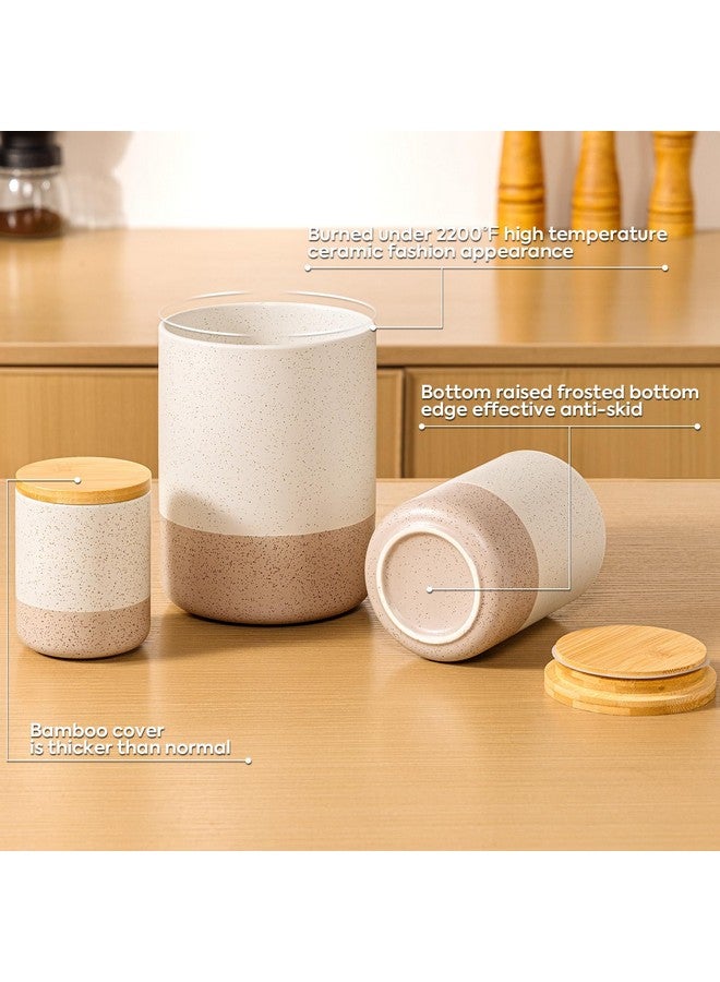 Yangbaga Canisters Sets for Kitchen Countertop-Set of 4 Ceramic Kitchen Canisters Food Storage Jar with Airtight Wood Lids & Spoons & Label,Large Flour and Sugar Containers for Serving Ground Coffee - Image 3