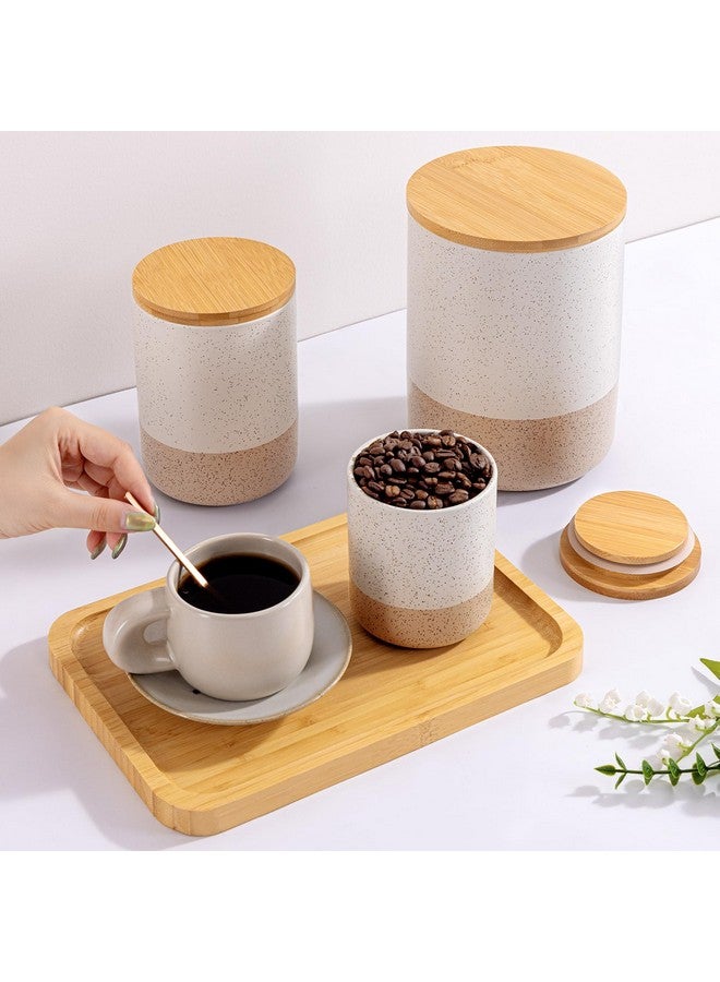 Yangbaga Canisters Sets for Kitchen Countertop-Set of 4 Ceramic Kitchen Canisters Food Storage Jar with Airtight Wood Lids & Spoons & Label,Large Flour and Sugar Containers for Serving Ground Coffee - Image 5