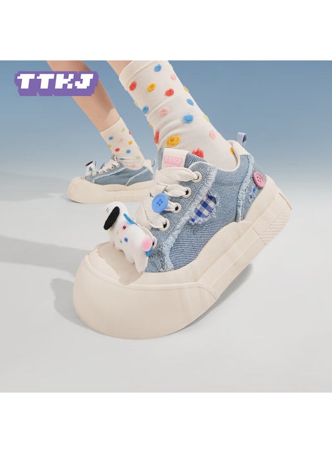 Ttkj Tttj Thick-soled Heightening Chunky Shoes For Women, Cute Sausage Dog Pattern, Versatile Floral Sneakers, Canvas Casual White Shoes - Image 1