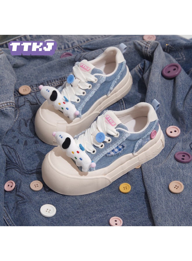 Ttkj Tttj Thick-soled Heightening Chunky Shoes For Women, Cute Sausage Dog Pattern, Versatile Floral Sneakers, Canvas Casual White Shoes - Image 2