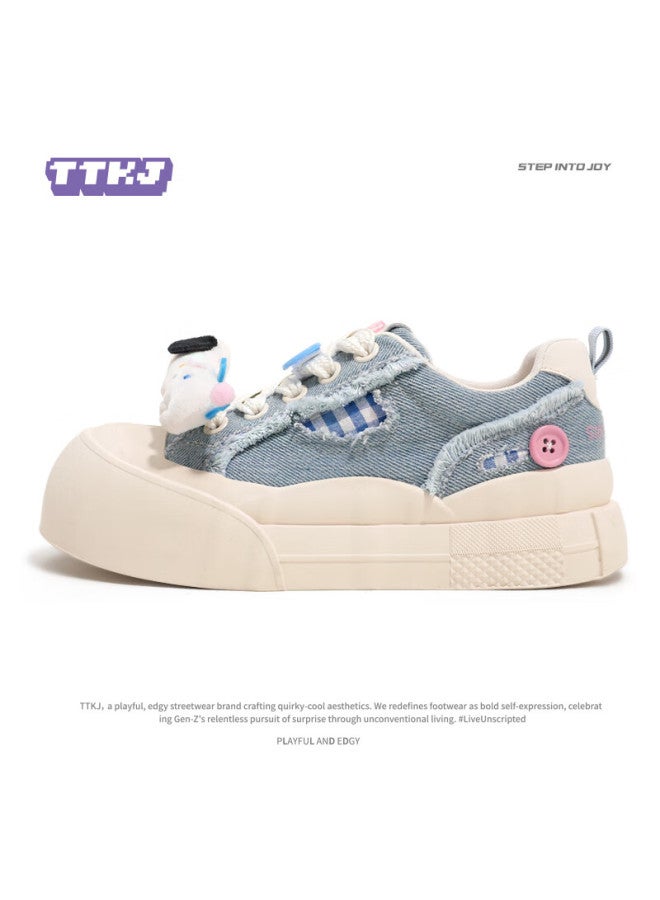Ttkj Tttj Thick-soled Heightening Chunky Shoes For Women, Cute Sausage Dog Pattern, Versatile Floral Sneakers, Canvas Casual White Shoes - Image 5