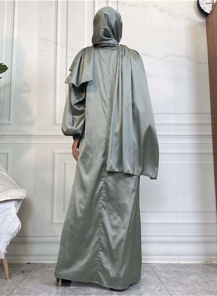 Loquat Satin Side Pocket Dress With Hijab Abaya  - Image 2