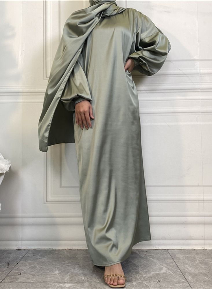 Loquat Satin Side Pocket Dress With Hijab Abaya  - Image 1