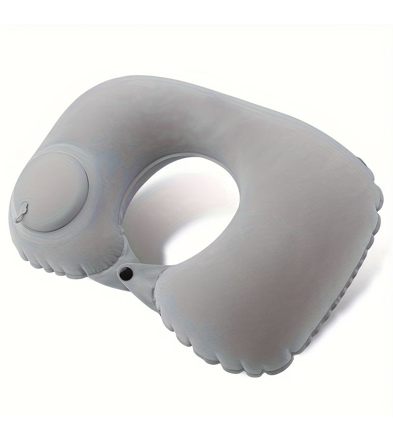 Black Inflatable Travel Neck Pillow U Shape Soft Velvet Lightweight Leak Resistant - Image 4