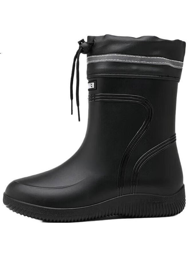 XIYU Men'S Rain Shoes Men'S Rain Boots Men'S Waterproof Shoes Anti-Slip Fishing Takeaway Rider Special 3306 Middle Simple Drawstring 41 - Image 3