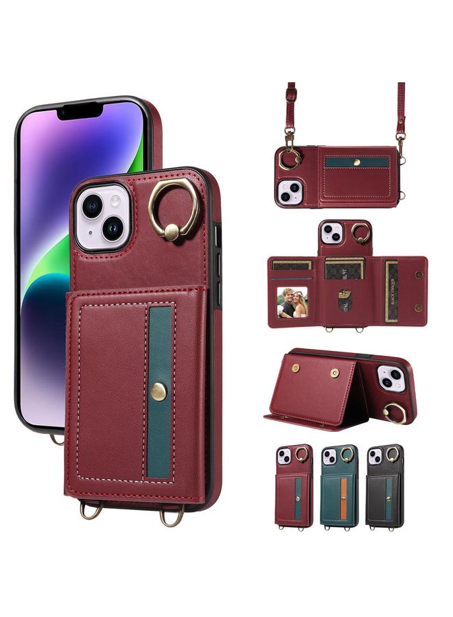 S-TOP Case For iPhone 14 Plus Crossbodys Card Bag Ring Holder Leather Phone Case - Image 1