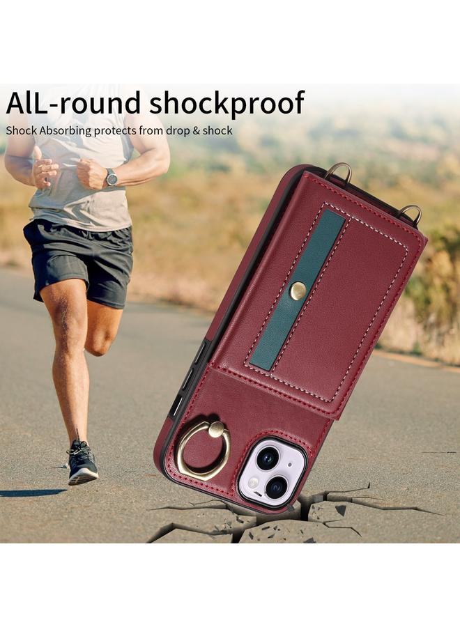 S-TOP Case For iPhone 14 Plus Crossbodys Card Bag Ring Holder Leather Phone Case - Image 4