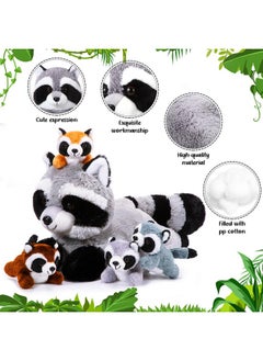 Harrycle Harrycle 5 Pcs Raccoon Stuffed Animal Set Adorable Mommy Raccoon Plush with 4 Cute Baby Coons in Tummy Soft Cuddly Raccoon Plushie for Birthday Woodland Party Decor(Lovely Style)  - Image 3