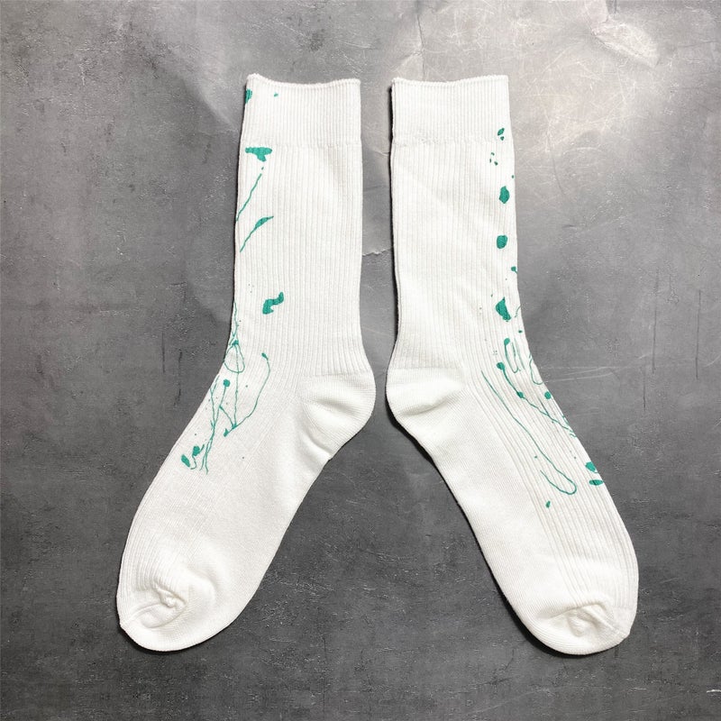 Trendy Brand Splash Ink Art Design Color Socks Double Needle Pile Sports Street Trendy Tie Dye Middle Tube Pure Cotton Socks For Men And Women - Image 1