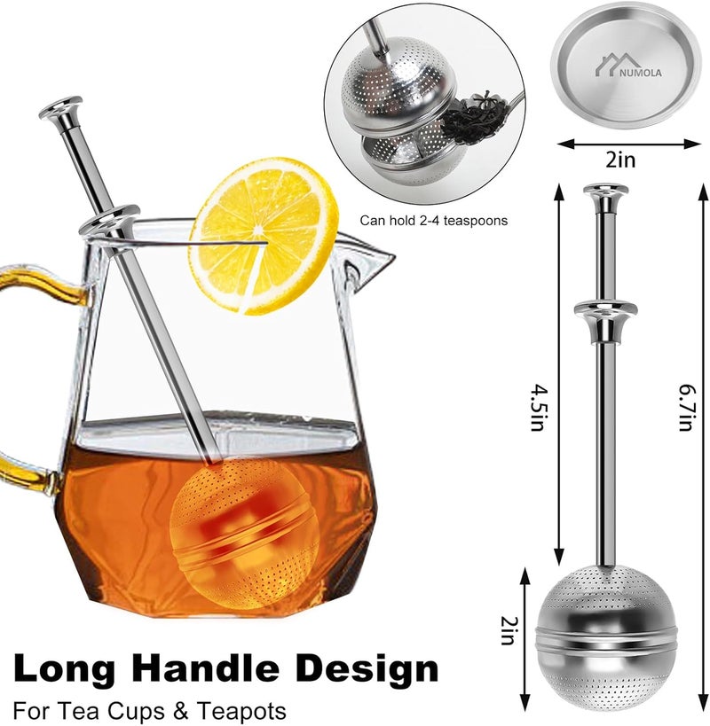 Numola Long Handle Tea Ball Stainless Steel, 2Pcs Premium Tea Infuser Filter for Loose Leaf Tea, Reusable Fine Mesh Tea Interval Diffuser Strainer for Cup and Teapot - Image 2