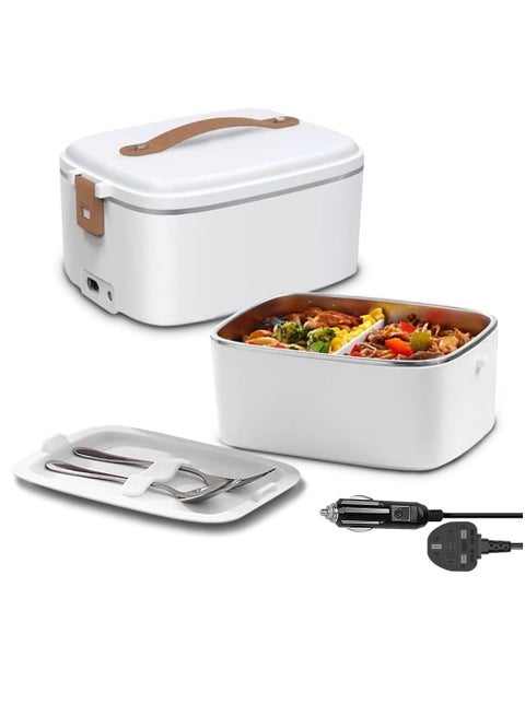 Electric Lunch Box 12V Food Heated Portable Bento-Box for Car Home Thermal Lunch Box (1800ML White)