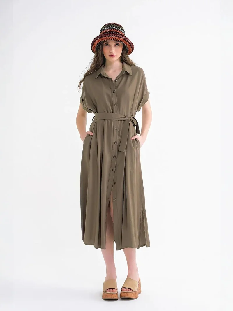 ميكسراي Mixray Belted Shirt Dress