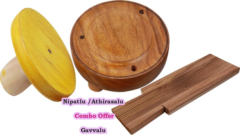 PALJJI HANDICRAFTS Paljji Handicrafts Wooden Kitchen Tool or Mould for Adhirasam AthirasamAriselu Oil FilterGavvalu Sweet Maker Board Gavvalu ChekkaCombo Pack  - Image 2