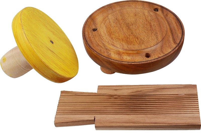 PALJJI HANDICRAFTS Paljji Handicrafts Wooden Kitchen Tool or Mould for Adhirasam AthirasamAriselu Oil FilterGavvalu Sweet Maker Board Gavvalu ChekkaCombo Pack  - Image 1