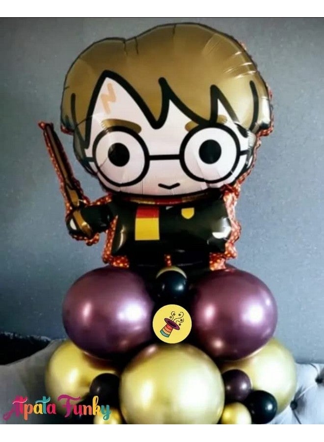 Atpata Funky Harry Potter Foil Balloon with magic wand for Hogwarts theme Magic Wizard Party (Black Gold Theme) - Image 3