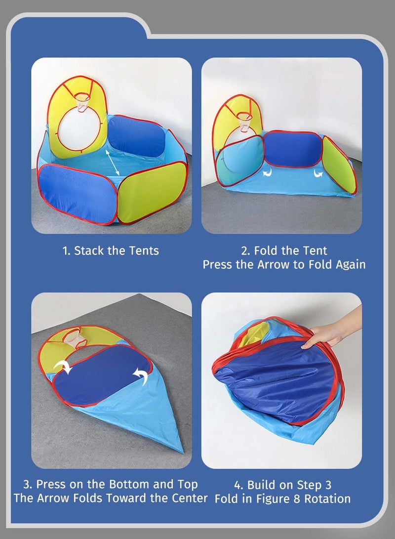 موفانت خيمة لعب للأطفال مكونة من 5 قطع، خيمة لعب محمولة قابلة للطي للأطفال، لعبة نفق زحف داخلية/خارجية مع حفرة كرات المحيط، وطوق كرة سلة وهدف رمي - Image 5