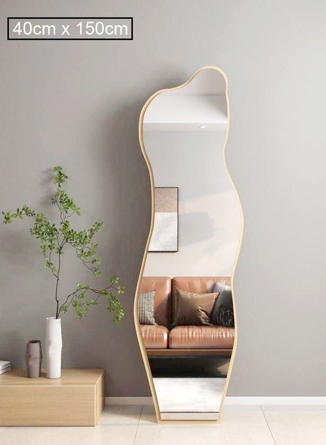 C&C Home Irregular Clouds Shaped Asymmetrical Mirror Unique Shape Mirror Large Irregular Decorative Floor Full length Body Mirror Beige 150x40cm - Image 3