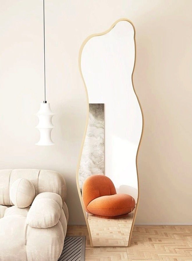 C&C Home Irregular Clouds Shaped Asymmetrical Mirror Unique Shape Mirror Large Irregular Decorative Floor Full length Body Mirror Beige 150x40cm - Image 1