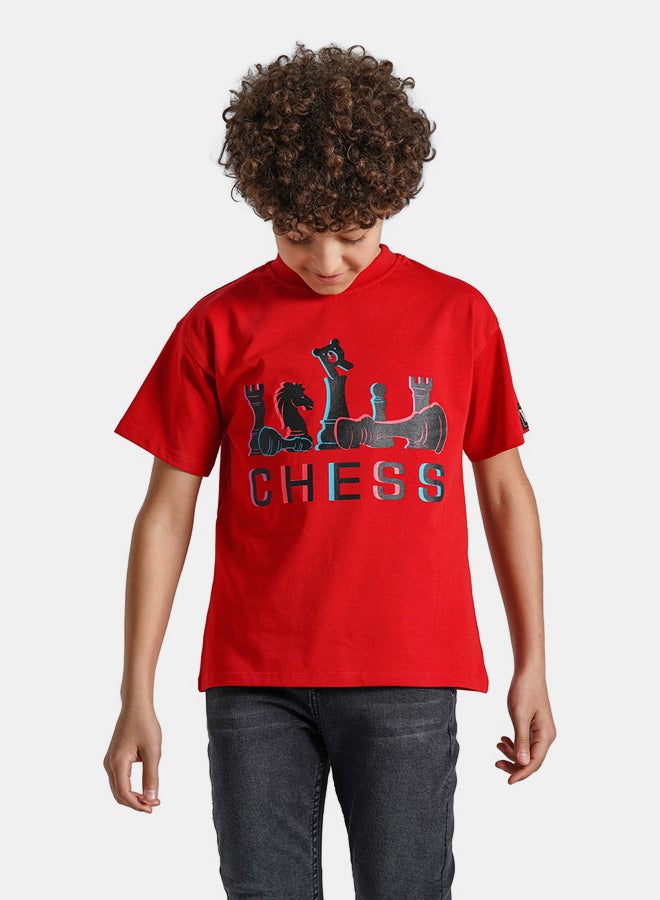 ريمينت تيشرت للاولاد برسمة شطرنج احمر - Image 1