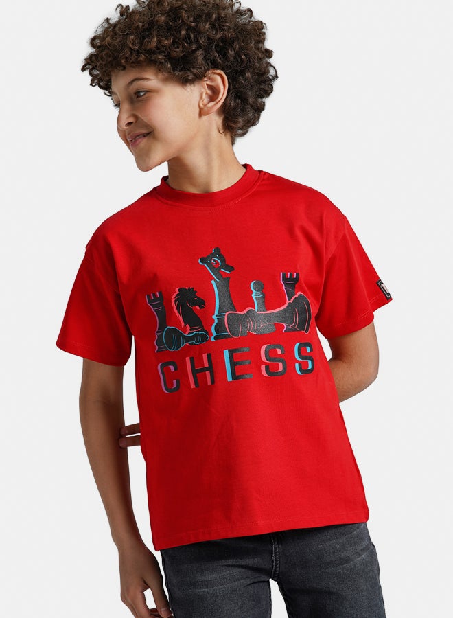 ريمينت تيشرت للاولاد برسمة شطرنج احمر - Image 3