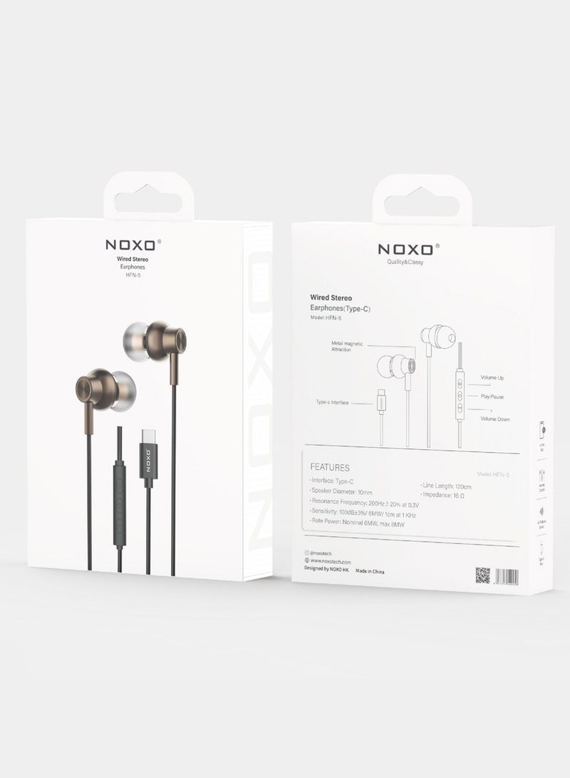 NOXO Wired Stereo Earphones HFN-5 with USB-C – High-Sensitivity Handsfree Headphones - Grey - Image 2